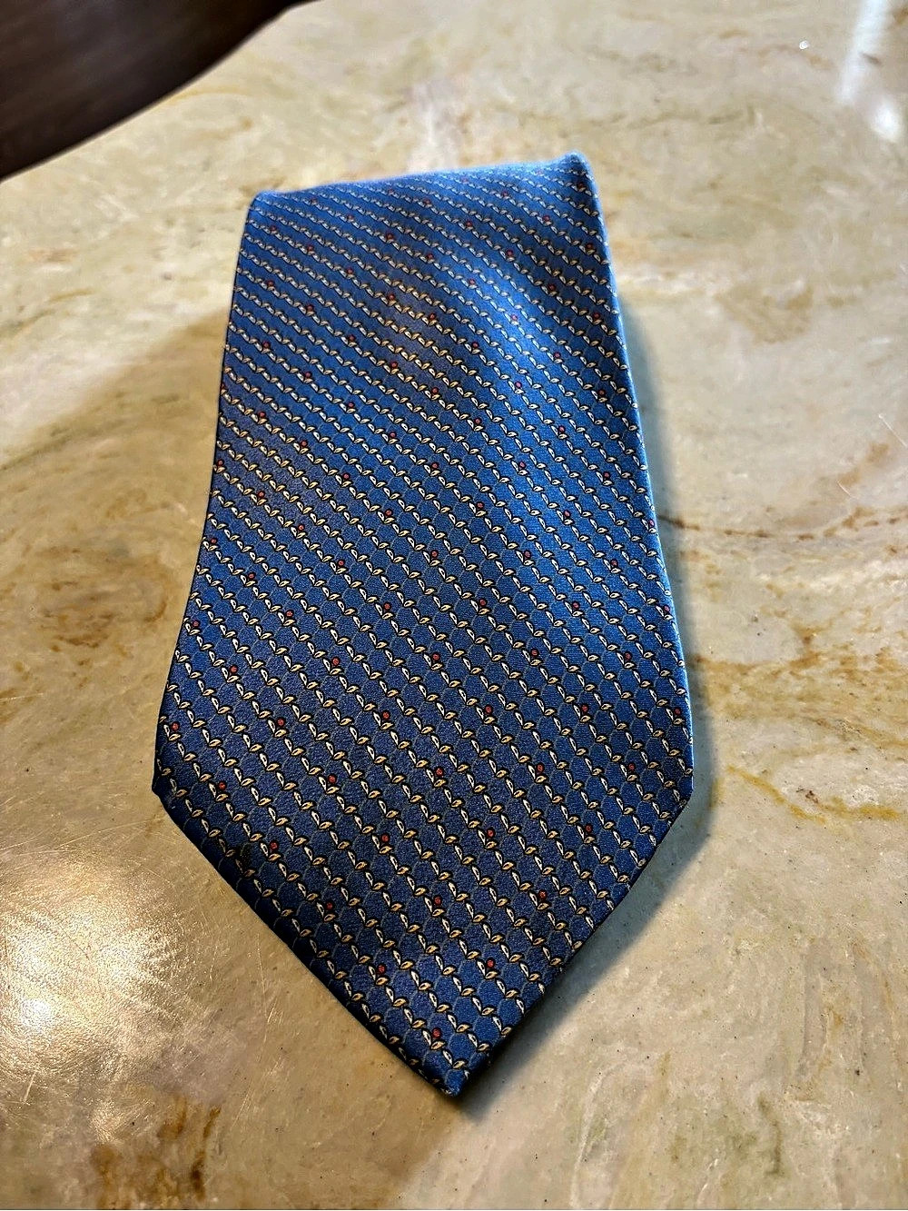 Vintage Men's Silk Geometric Tie in Blue & Brown Like New